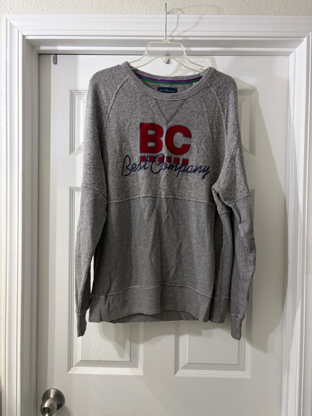 Best Company Men's Gray Crewneck Sweatshirt with Red and Blue